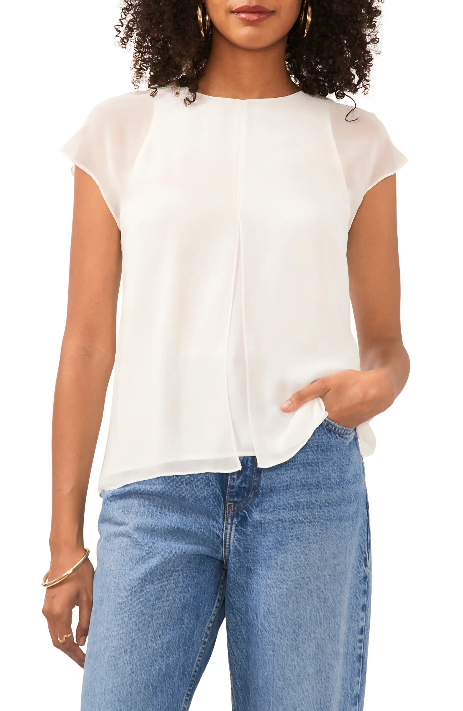 Mesh Overlay Georgette Top | Nordstrom