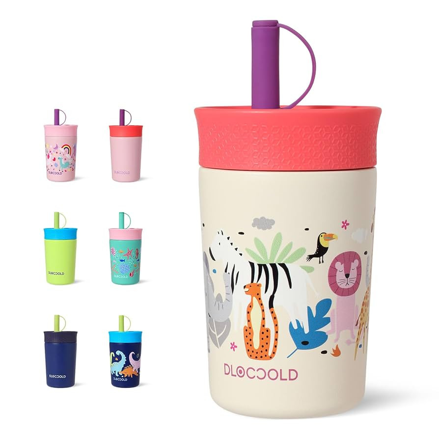 DLOCCOLD 12 oz Insulated Stainless Steel Straw Tumbler, Reusable Sippy Cup With Leak-Proof Spill ... | Amazon (US)