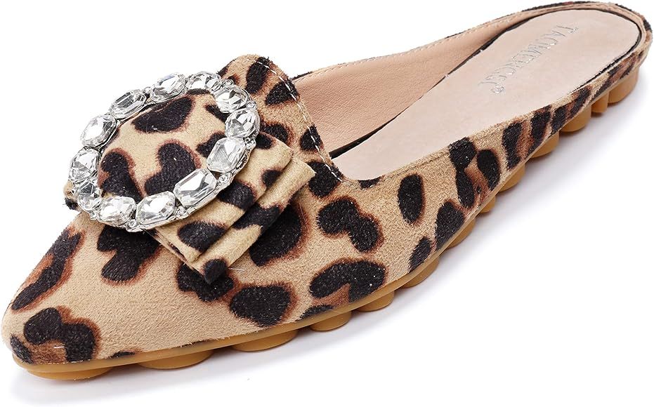 Cattle Shop Women's Pointed Toe Bohemian Rhinestone Mules Slip-on Shoes Flats Loafers Wallking Slipp | Amazon (US)