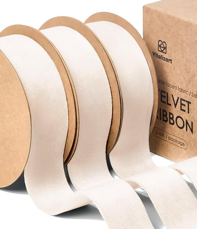 Vitalizart White Velvet Ribbon 1 Inch Double Faced for Christmas Ornaments Gift Wrapping 15 Yards... | Amazon (US)