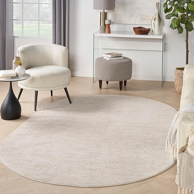 Nourison Essentials Indoor/Outdoor Ivory Beige 6' x 9' Oval Area Rug, Easy Cleaning, Non Shedding... | Amazon (US)