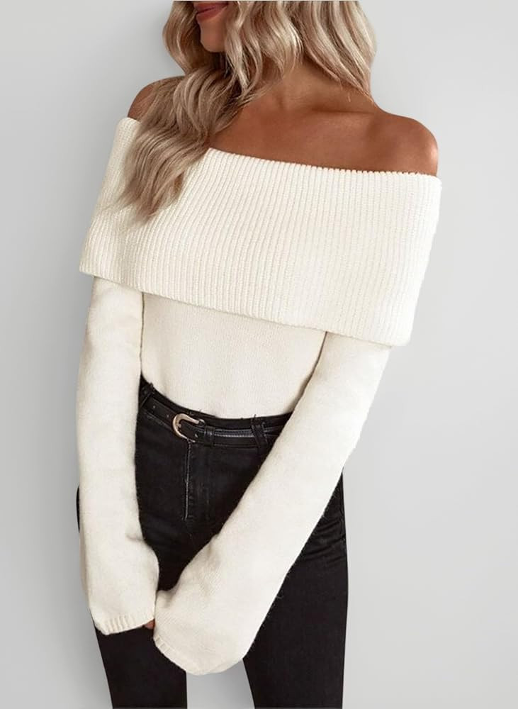 NSICBMNO Knitted Jumpers for Women Off Shoulder Tops Ribbed Knit Sweater Cashmere Jumpers Ladies ... | Amazon (UK)