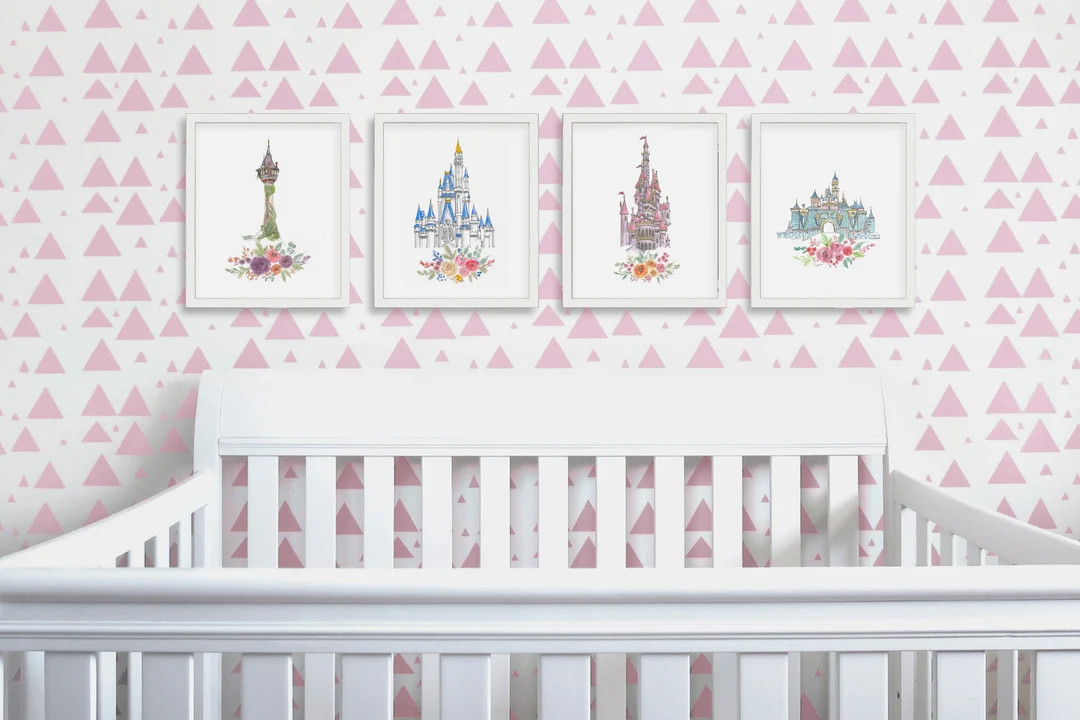 Princess Castle Art PRINT SET of 4, Cinderella Castle, Rapunzel, Beauty & Beast, Sleeping Beauty ... | Etsy (US)