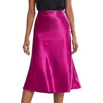 Modegal Women's Satin High Waist Hidden Elasticized Waistband Flared Casual A Line Midi Skirt | Amazon (US)