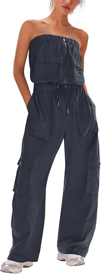LAMISSCHE Womens Strapless Jumpsuits Cargo Pants Jumpsuits Off The Shoulder Tube Rompers One Piec... | Amazon (US)