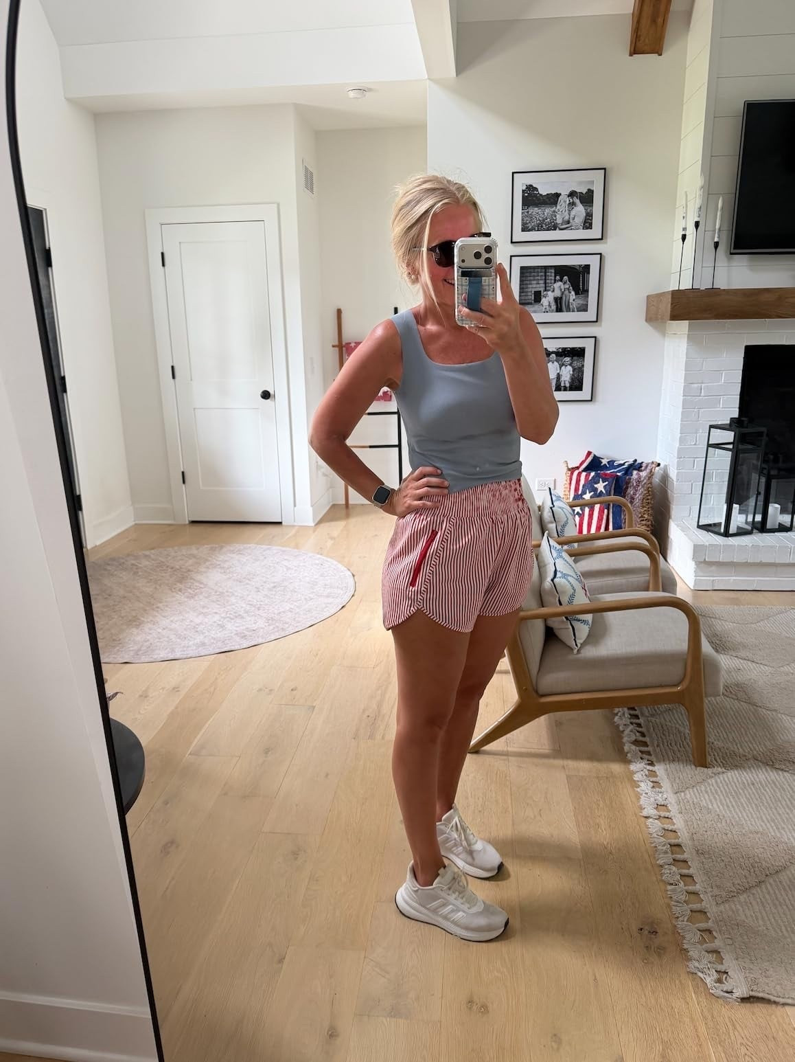 I'm wearing a medium in both. These are my favorite athletic shorts from Amazon. And this tank is great! Easy to wear for a low impact workout or to dress up. It has a built-in bra and the padding is one piece so it doesn't come out in the wash.

#LTKootd #LTKmomlife #LTKOver40