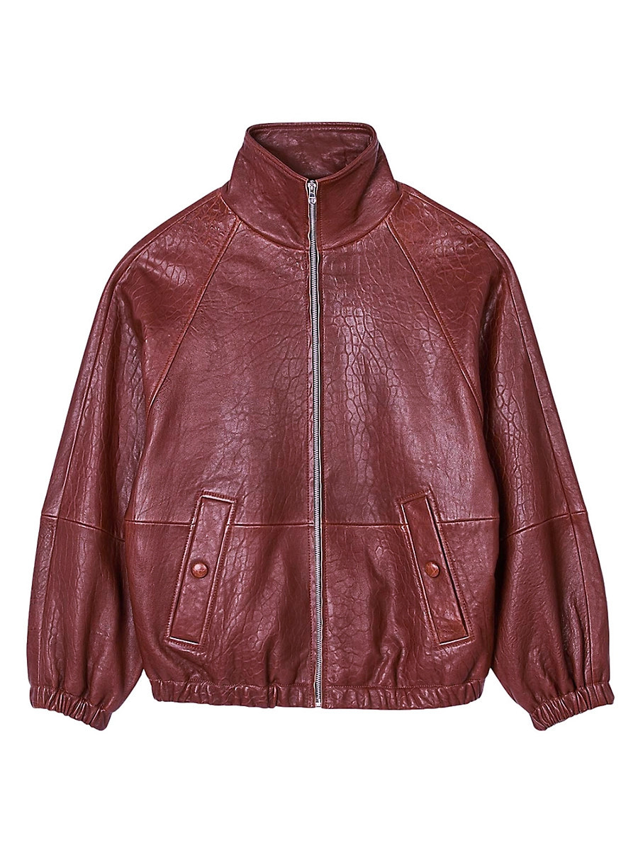 Women's Oversized Leather Jacket - Burgundy - Size 4 | Saks Fifth Avenue