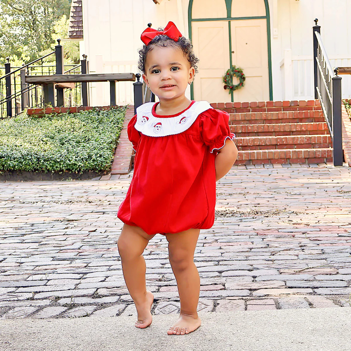 Happy Santa Red Embroidered Quinn Bubble | Classic Whimsy