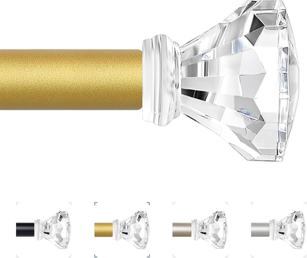 Gold Decorative Crystal Curtain Rods 36 to 88 Inch:Heavy Duty Adjustable Window Curtains Rods for... | Amazon (US)
