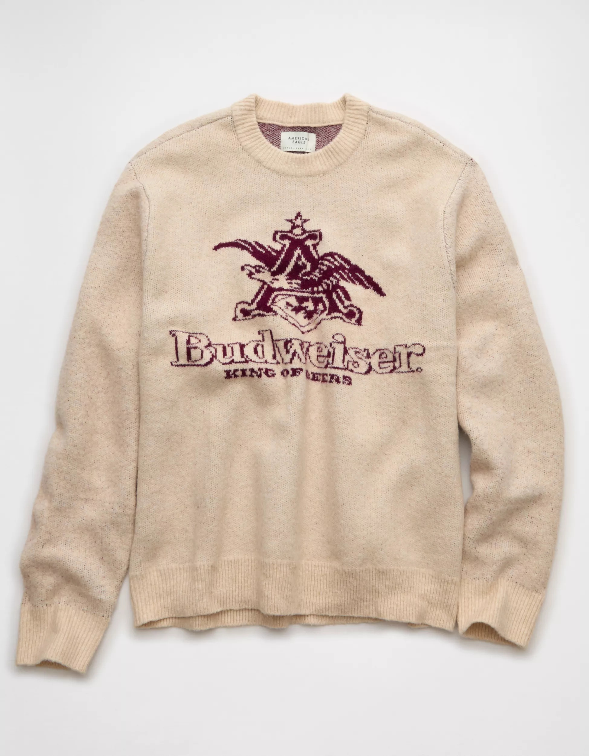 AE Cozy Cabin Budweiser Graphic Sweater | American Eagle Outfitters (US & CA)