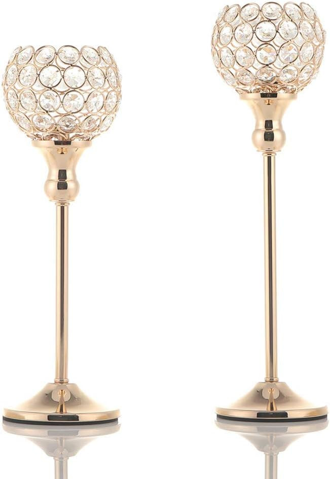 VINCIGANT Gold Crystal Candle Holders Set of 2,Pillar Candlesticks for Table Centerpieces, Christ... | Amazon (US)