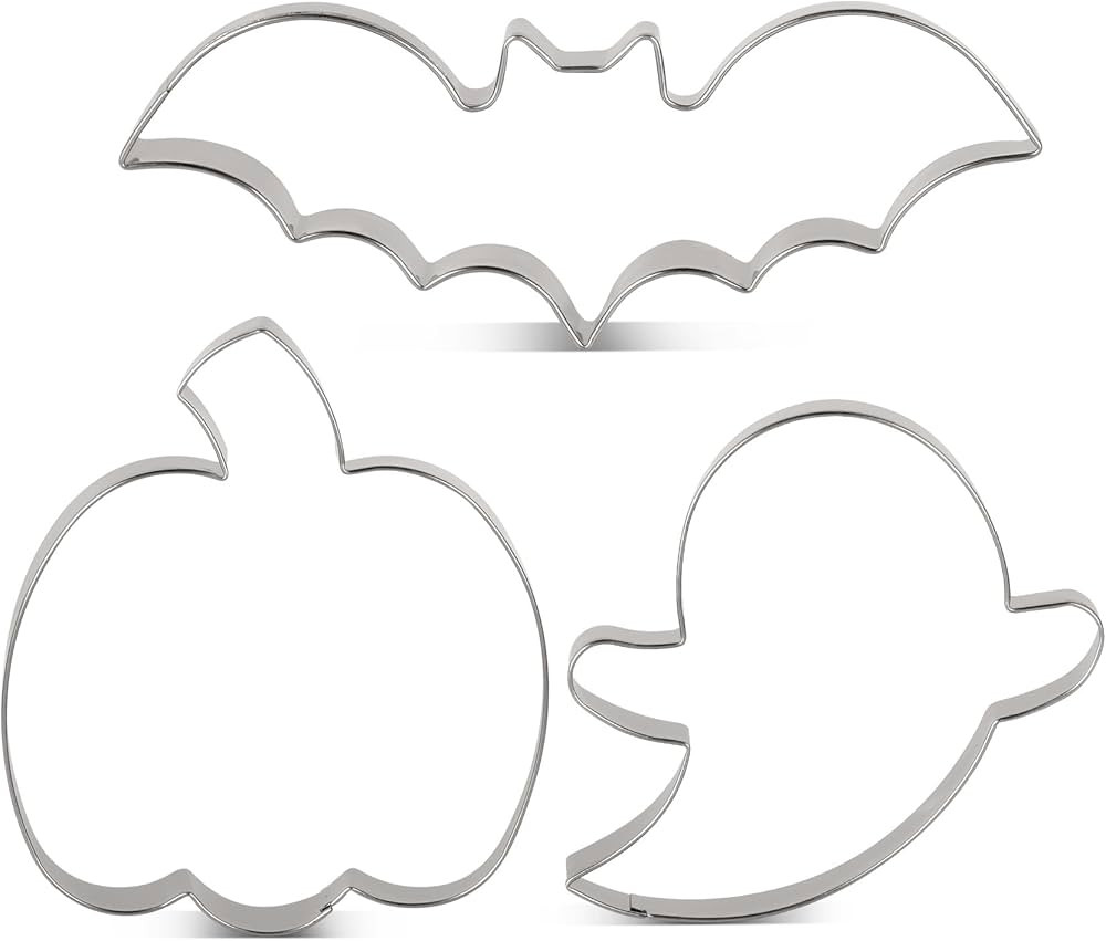 LILIAO Halloween Cookie Cutter Set, 3-pc, Pumpkin, Bat, Ghost Cookie Cutters | Amazon (US)