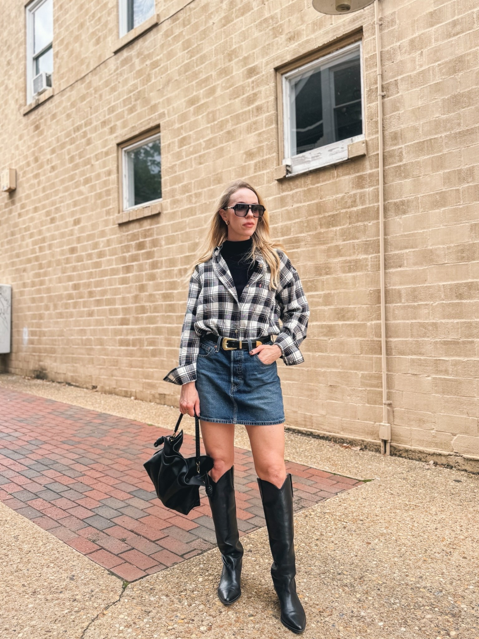 Flannel shirt outfit, western chic, checked shirt, @levi denim mini skirt, cowboy boots

#LTKSeasonal #LTKOver40 #LTKSaleAlert