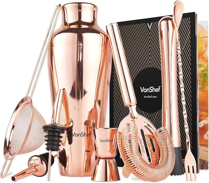 VonShef Parisian Cocktail Shaker Barware Set in Gift Box with Recipe Guide, Cocktail Strainers, T... | Amazon (US)