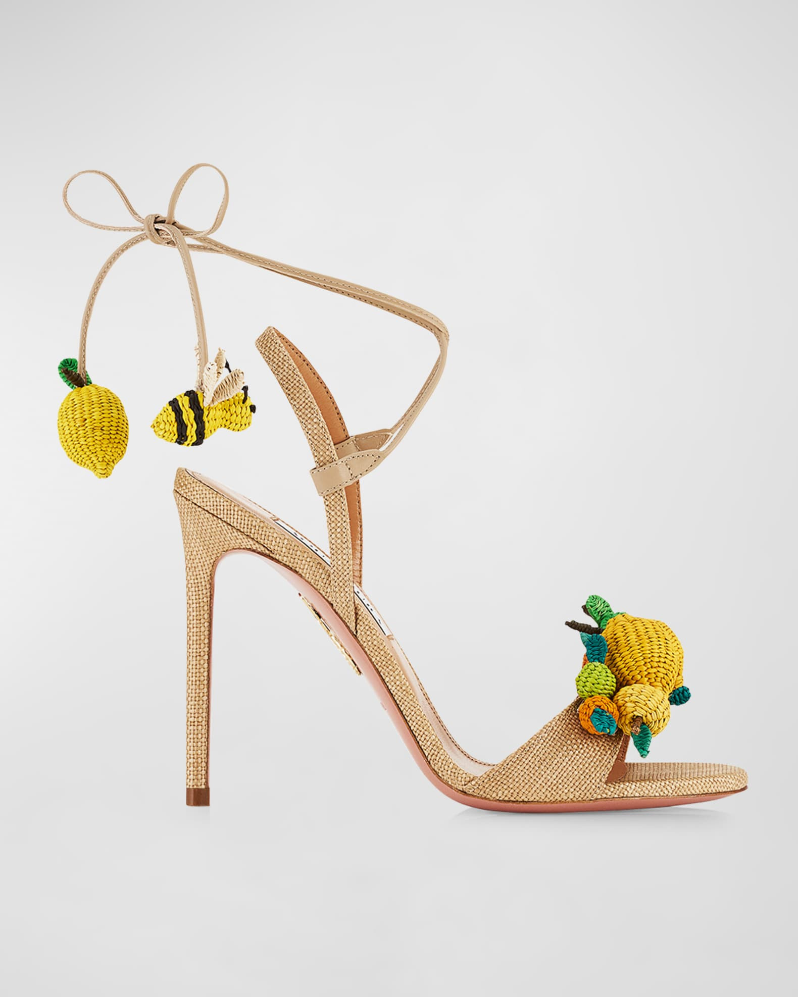 Raffia Citrus Ankle-Wrap Sandals | Neiman Marcus