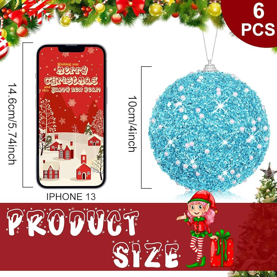 BBTO 6 Pcs Christmas Ball Ornaments Glitter Sequin Foam Ornaments Hanging Christmas Tree Ball Dec... | Amazon (US)