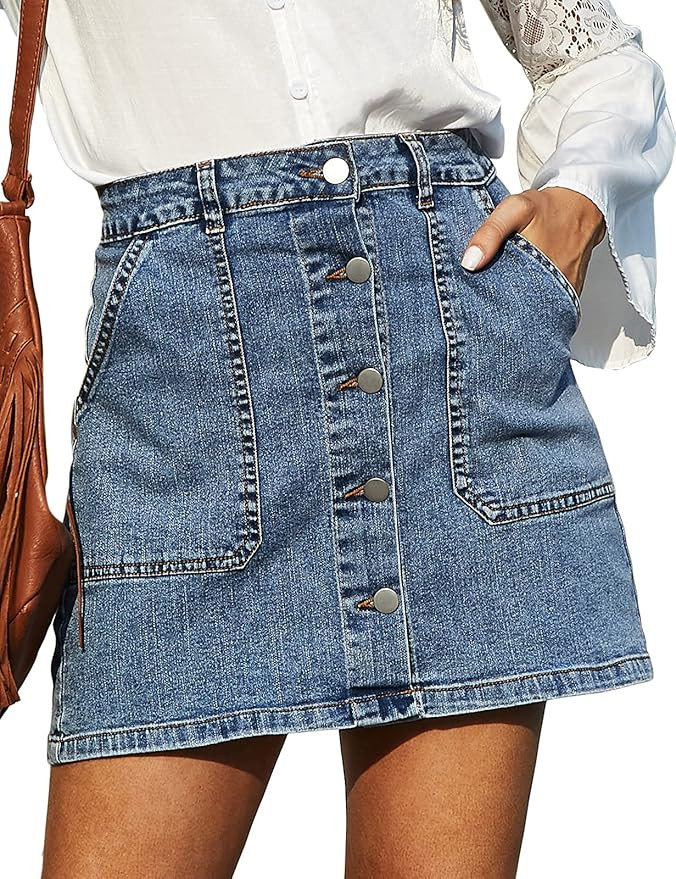 GRACE KARIN Women's Casual Button Down Denim Skirt High Waist Bodycon Pockets Jean Short Skirt | Amazon (US)