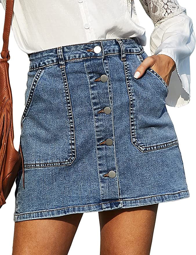 GRACE KARIN Women's Casual Button Down Denim Skirt High Waist Bodycon Pockets Jean Short Skirt | Amazon (US)