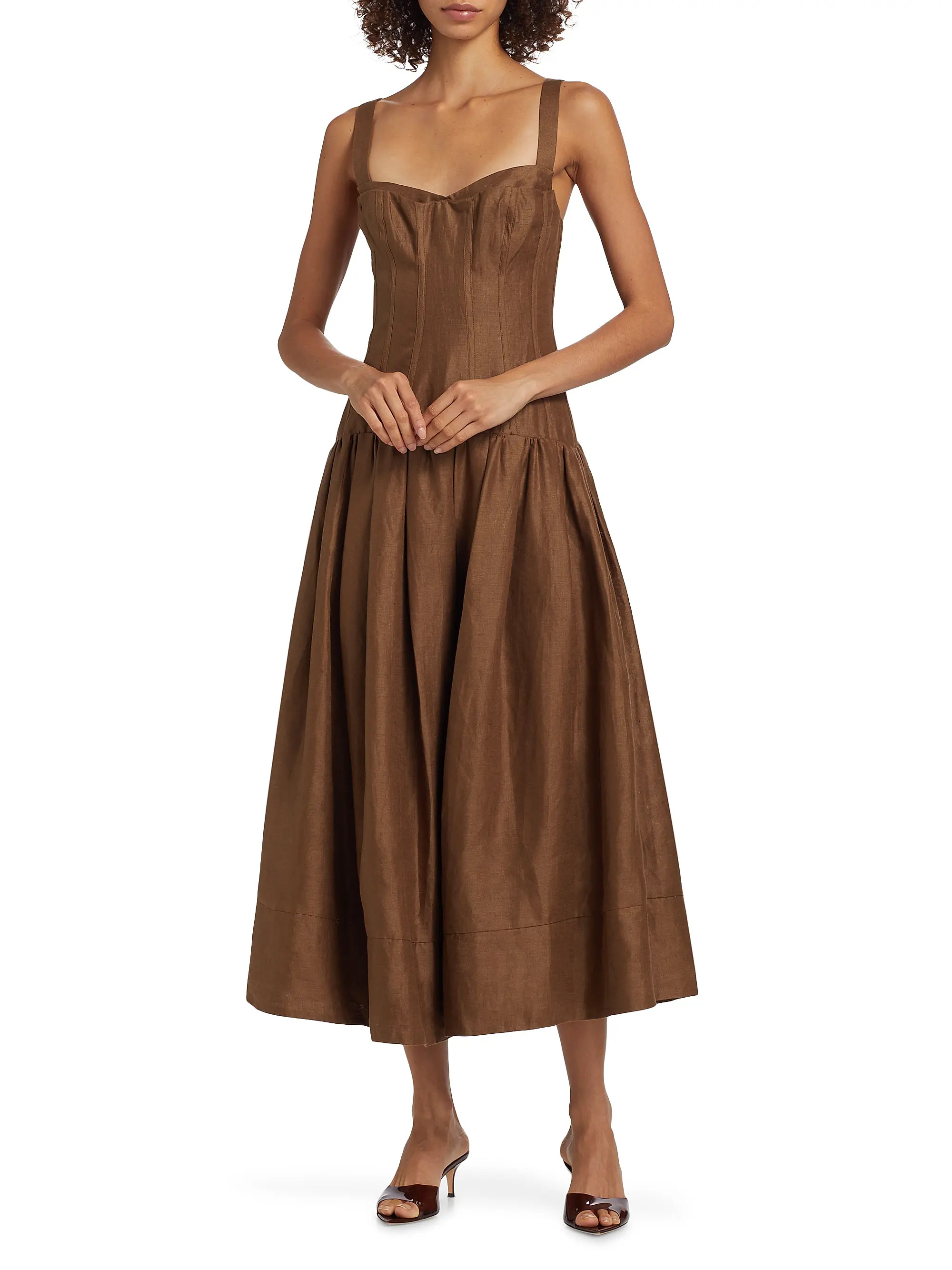 Makenna Linen Corset Midi-Dress | Saks Fifth Avenue