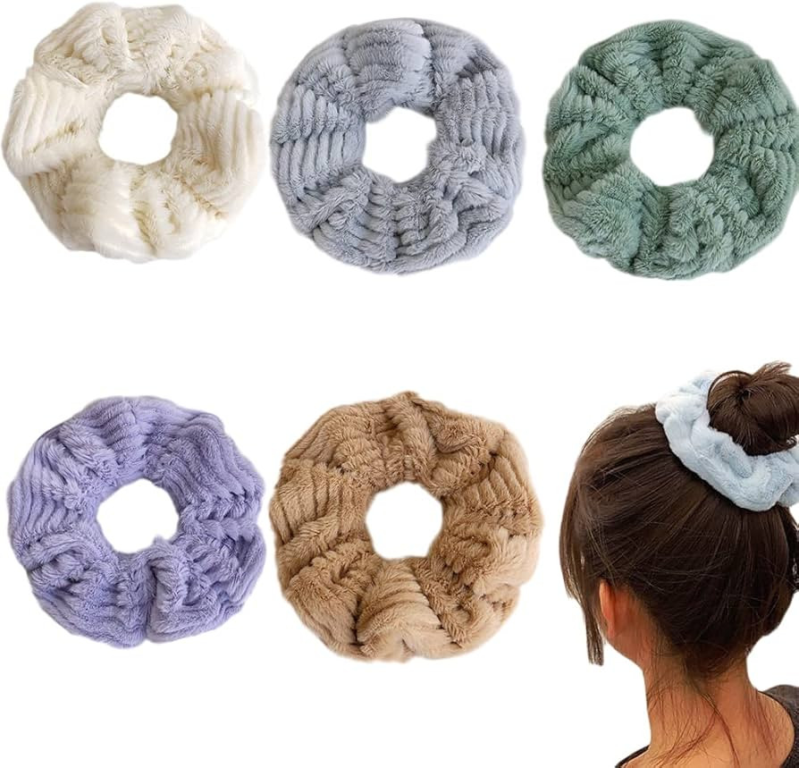 Large Furry Faux Rabbit Fur Hair Scrunchies for Women Fuzzy Fur Hair Ties Artificial Fur Hair Bob... | Amazon (US)