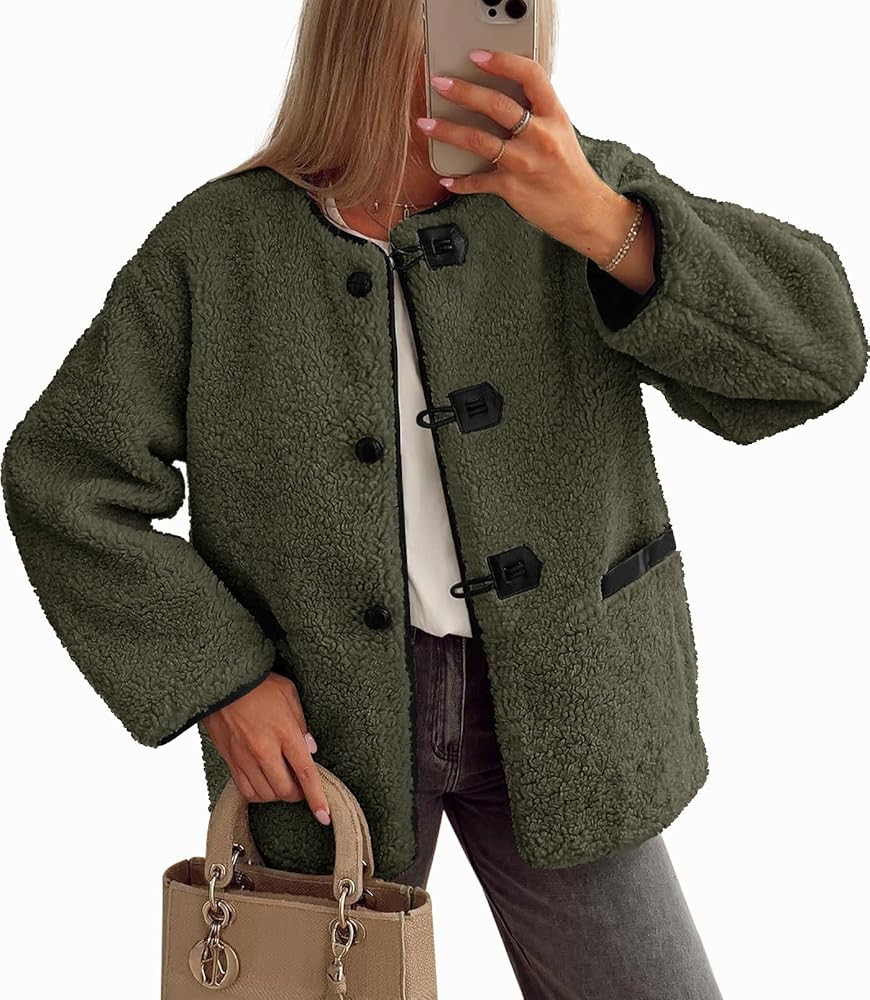 MEROKEETY Women's Sherpa Fleece Jacket Long Sleeve Faux Fuzzy Button Warm Winter Coat Outwear wit... | Amazon (US)