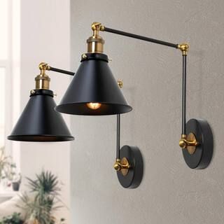 LNC 1-Light Modern Black and Bronze Wall Lamp Adjustable Plug-In or Hardwire Industrial Wall Scon... | The Home Depot