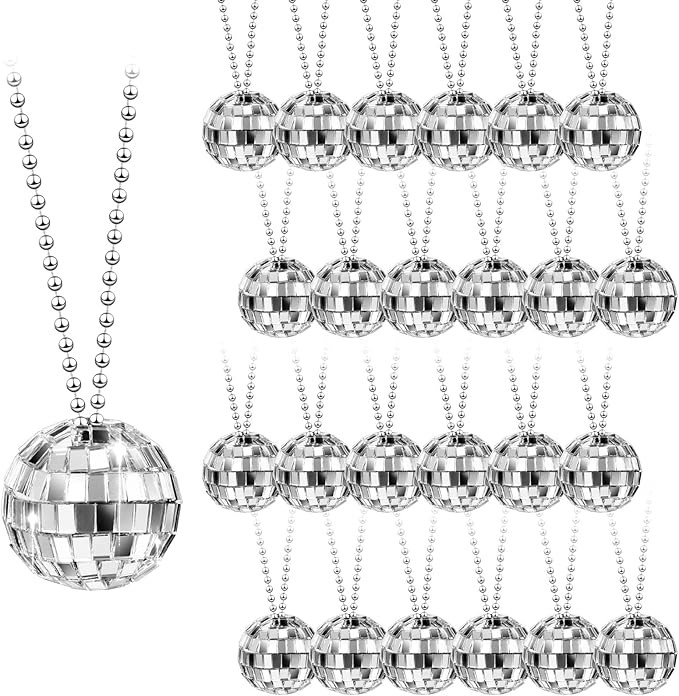 Kigeli 36 Pcs Mirror Disco Ball Costume Necklaces 70s Disco Party Necklaces 1.18 Inch Silver Disc... | Amazon (US)