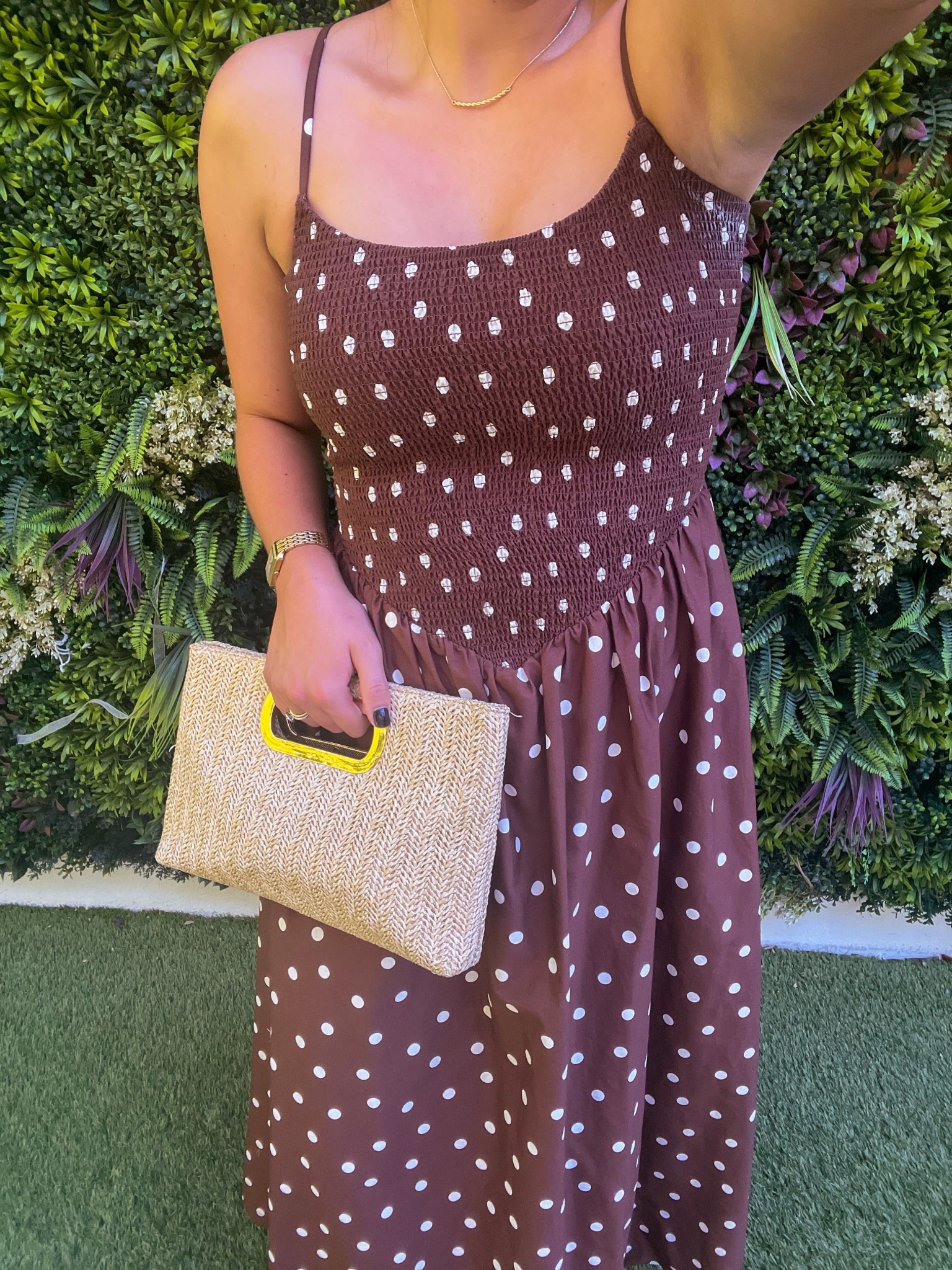 Abercrombie dress, Amazon clutch, neutral style, gift ideas for her 🤎

#LTKootd #LTKGiftGuide #LTKTravel