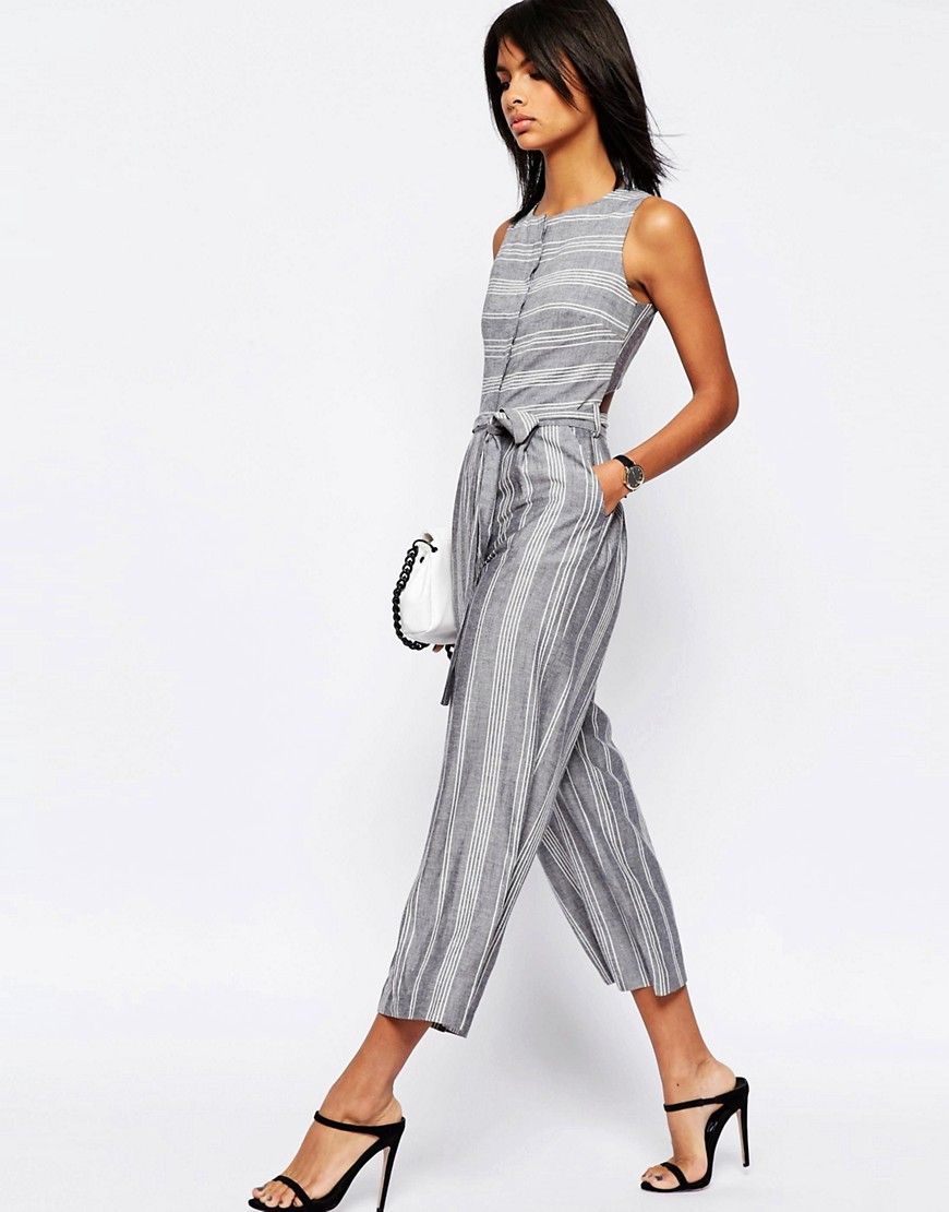 ASOS Stripe Jumpsuit in Natural Fabric | ASOS US