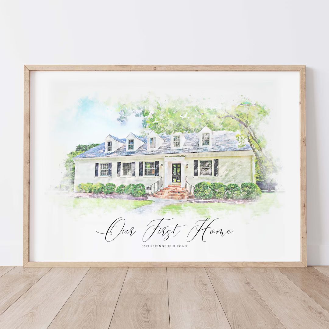 Custom House Portrait in Watercolor Style. Perfect Moving Away Gift for Home Decore. Give as Real... | Etsy (US)