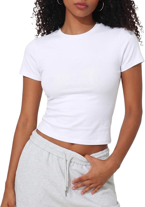 Hilor Women's Casual Basic Cotton T-Shirts Short Sleeve Y2K Going Out Crop Tops Baby Tees Tight F... | Amazon (US)