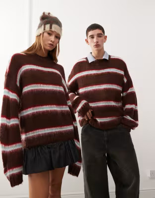 COLLUSION Unisex brushed oversized crew neck sweater in purple stripe | ASOS (Global)