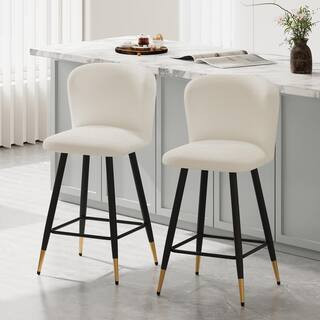 Cascade 25.79 in. Upholstered Counter Stools with Footrest, Metal Frame, White Plus Black Plus Gold, (Set of 2) | The Home Depot
