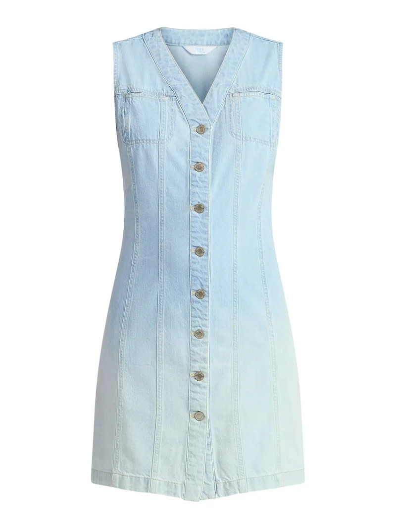 Time and Tru Women's Denim Button Front Mini Dress, Sizes XS-XXXL | Walmart (US)