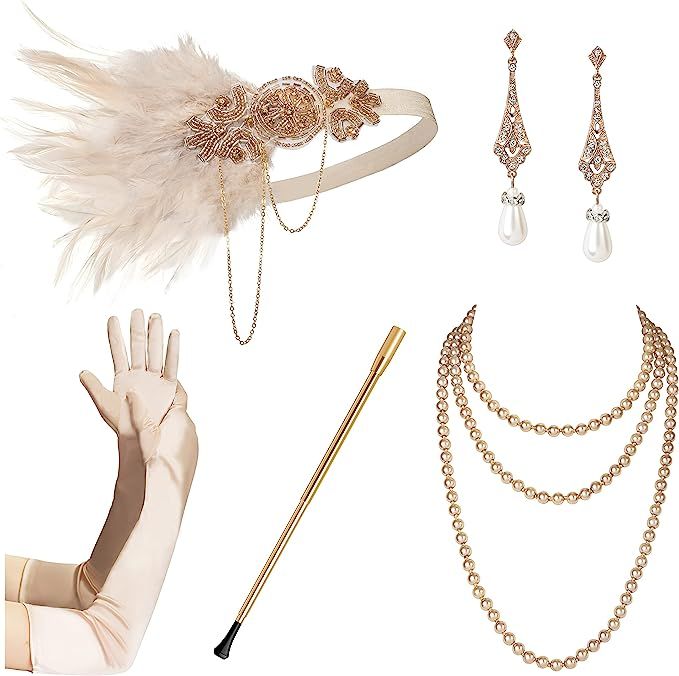 Zivyes 1920s Flapper Accessories Gatsby Costume Accessories Set for Women 20s Headpiece Pearl Nec... | Amazon (US)