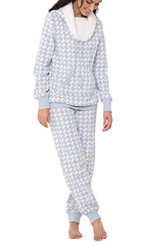 PajamaGram Womens Pajamas Plush Fleece - Warm Pajamas for Women, Blue, M, 8-10 | Amazon (US)