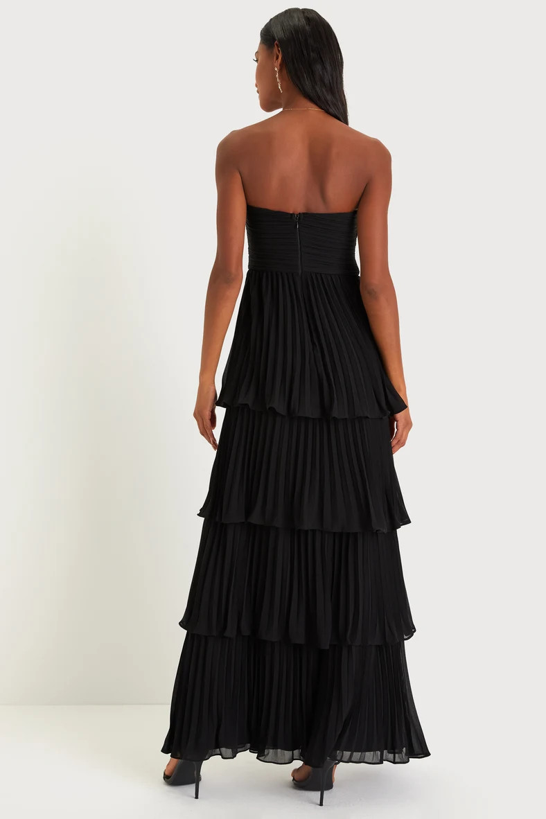 Seriously Sensational Black Strapless Tiered Maxi Dress | Lulus