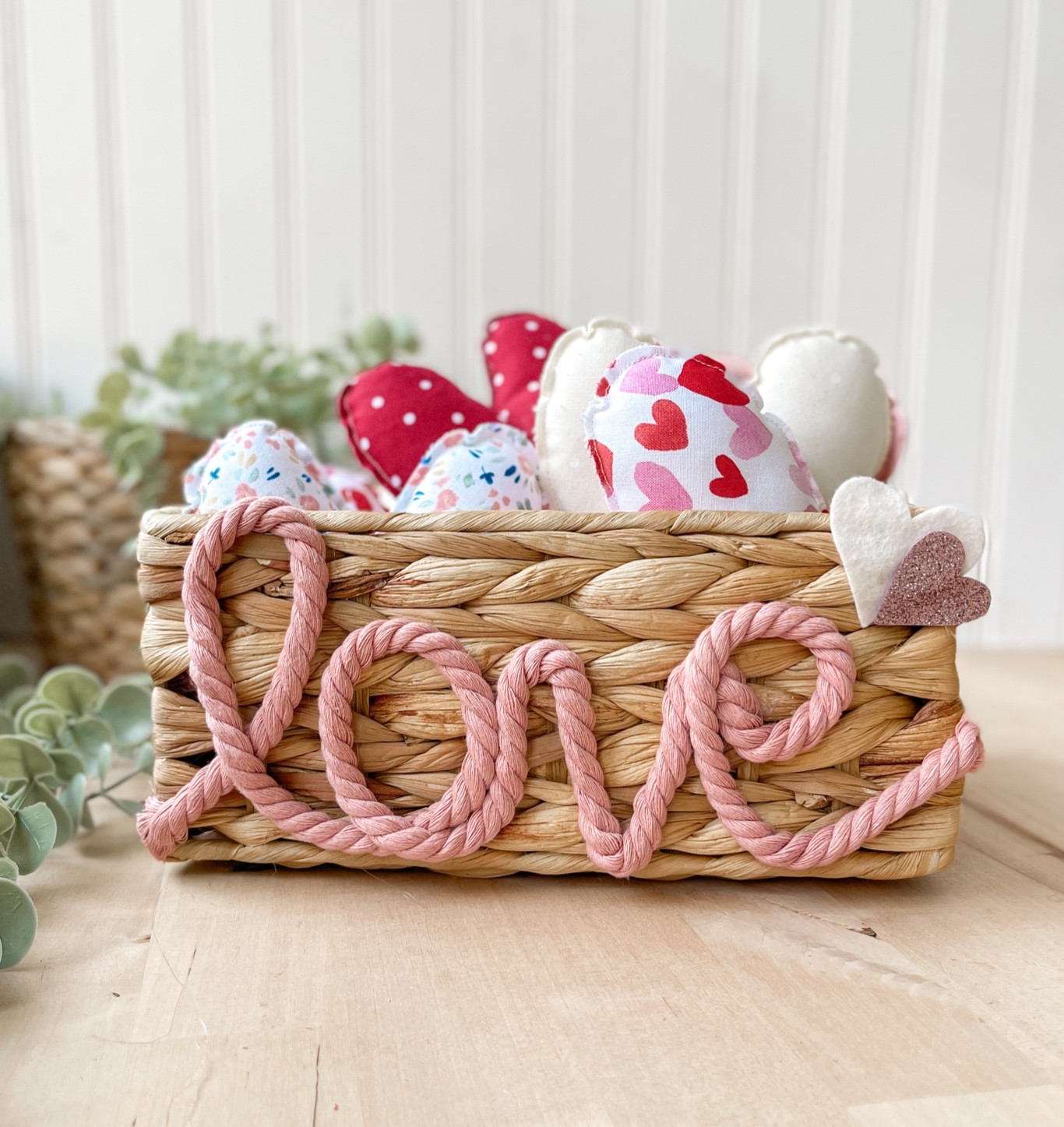 A super cute Valentine’s edition of a faux calligraphy macrame cord basket! 

#LTKhome