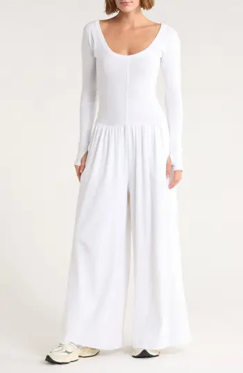 Free People FP Movement Hot Shot Wide Leg Long Sleeve Jumpsuit in White at Nordstrom Rack, Size Large | Nordstrom Rack