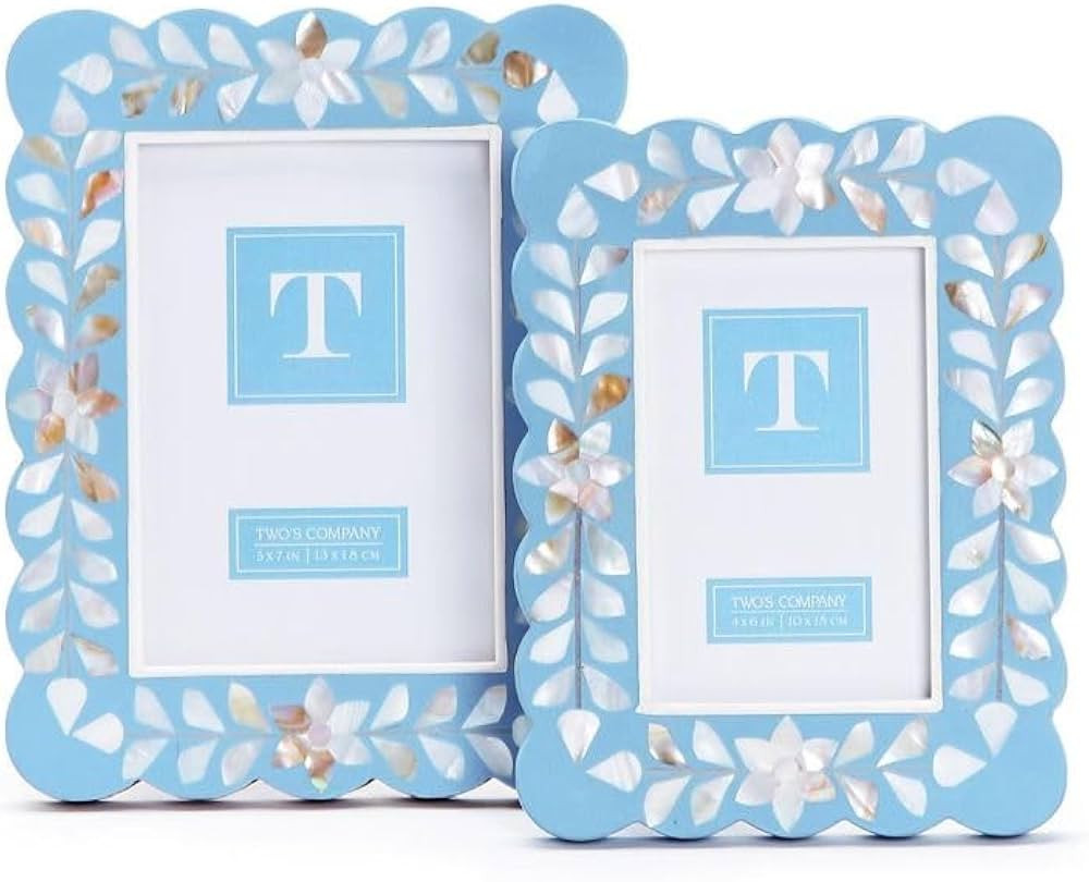 Two's Company Hydrangea Blue Scalloped Edge Photo Frame - Set of 2 Unique Frames for Pictures | Amazon (US)