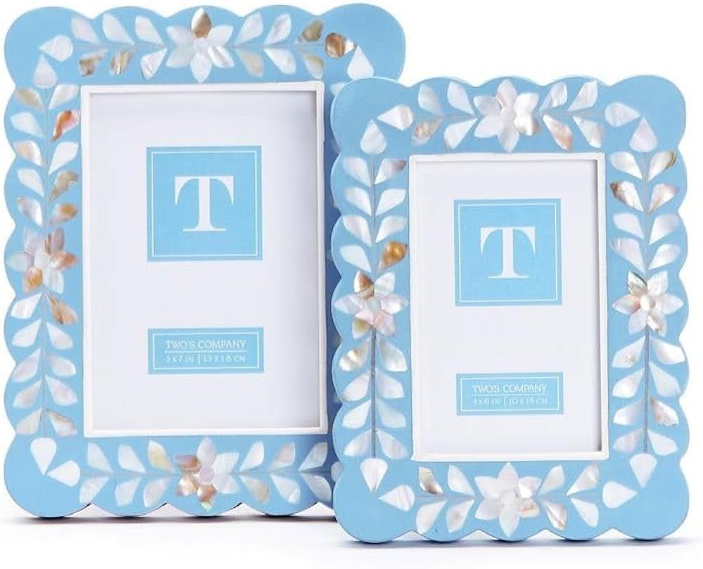 Two's Company Hydrangea Blue Scalloped Edge Photo Frame - Set of 2 Unique Frames for Pictures | Amazon (US)
