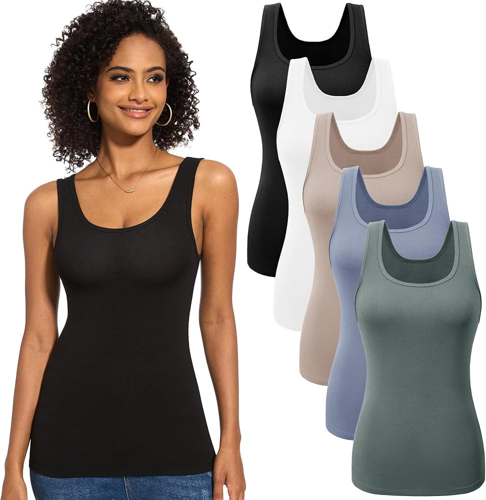 TVKSOM 5 Pack Basic Tank Tops for Women Undershirt Ribbed Sleeveless Casual Basic Tanks Top | Amazon (US)