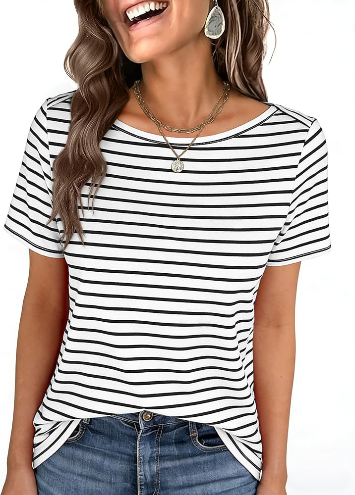 ANRABESS Womens Boat Neck Tops Short Sleeve T-Shirts Causal Fashion Tee Shirts 2026 Summer Spring... | Amazon (US)