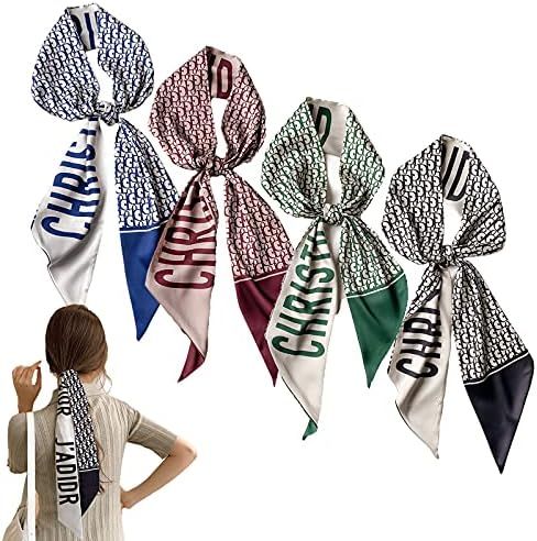 4pcs Handle Bag Long Hair Tie Headband Neck Polyester Twill Ribbon Decorative Scarf, Fashion Desi... | Amazon (US)