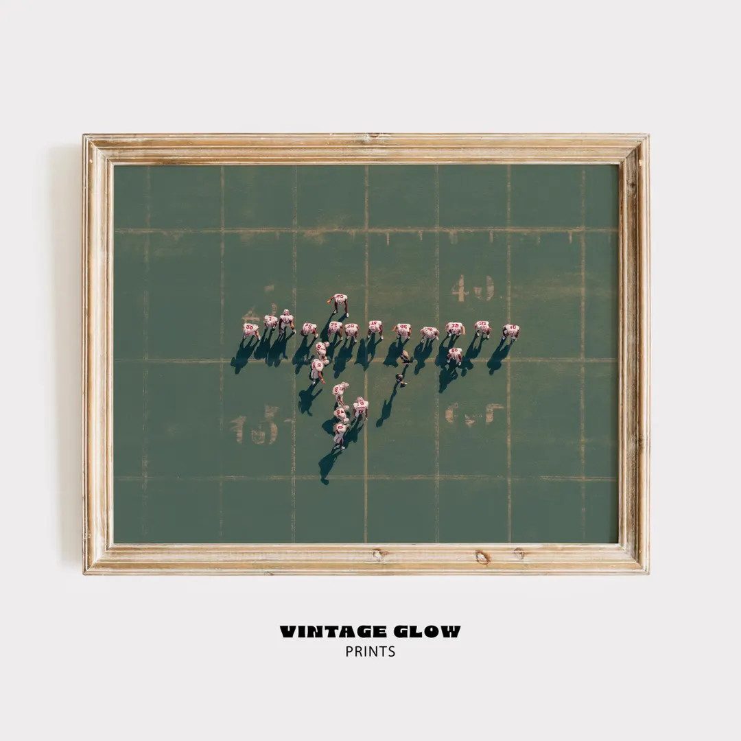 Tiny Football Players Print | Minimalist Retro Sports Decor | Horizontal Vintage Poster | Digital... | Etsy (US)