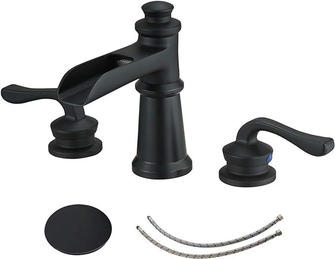 BWE Widespread Bathroom Faucet 3 Holes Matte Black with Pop Up Drain Assembly and Supply Hose Lea... | Amazon (US)