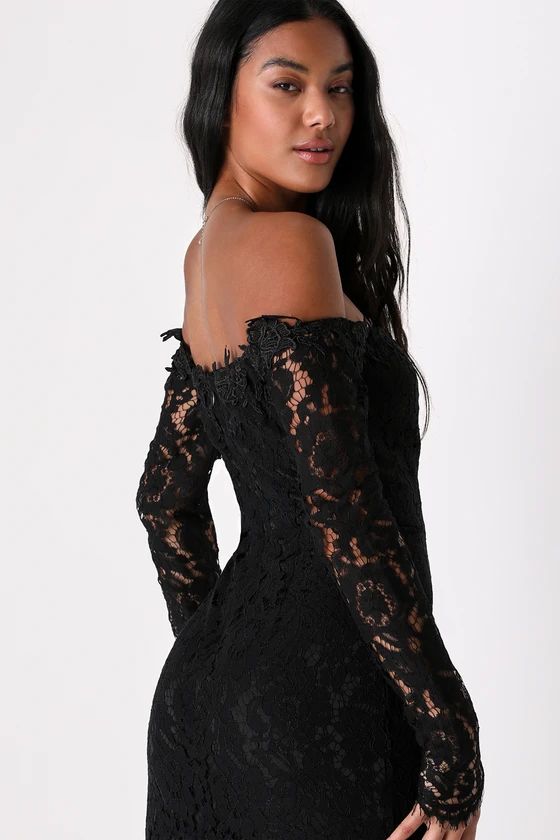 Romance Dreamer Black Lace Off-the-Shoulder Maxi Dress | Lulus (US)