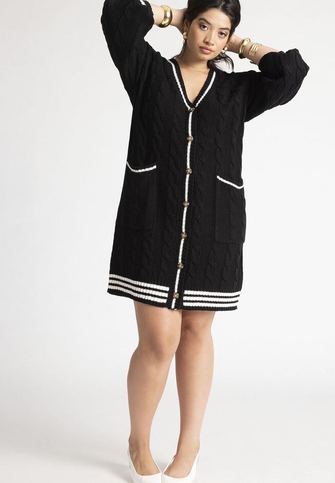 Cardigan Sweater Dress With Stripe Detail | Eloquii