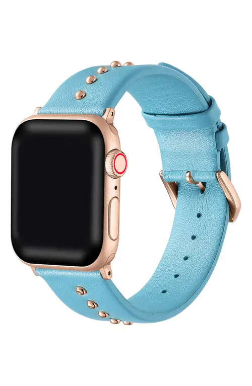 The Posh Tech Skyler Leather 20mm Apple Watch® Watchband in Teal at Nordstrom, Size 42Mm | Nordstrom