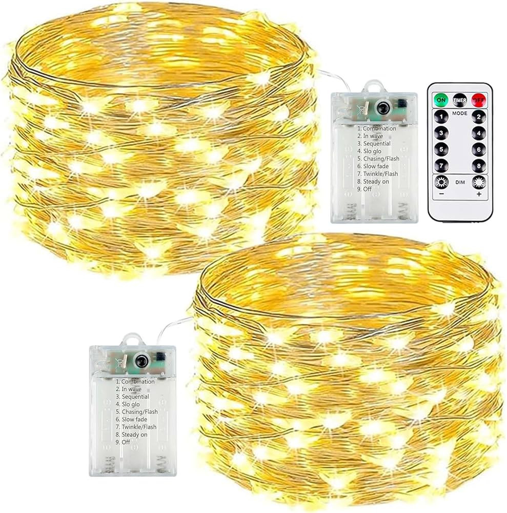 2-Pack 50 LED Fairy Lights Battery Operated with Remote Control Timer, 16 FT 50 LED Battery Light... | Amazon (US)